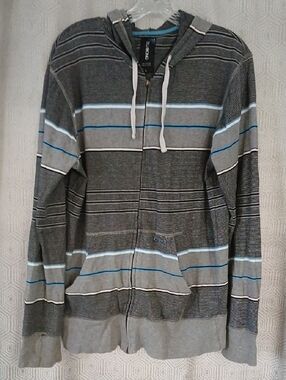 Billabong Gray Striped Zip-Up Hoodie with Blue Accents